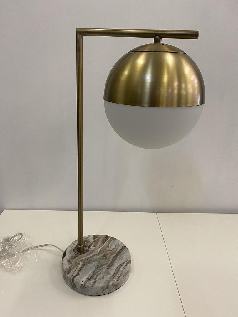 Gold Desk Lamp w/Marble Base & Glass Globe Shade