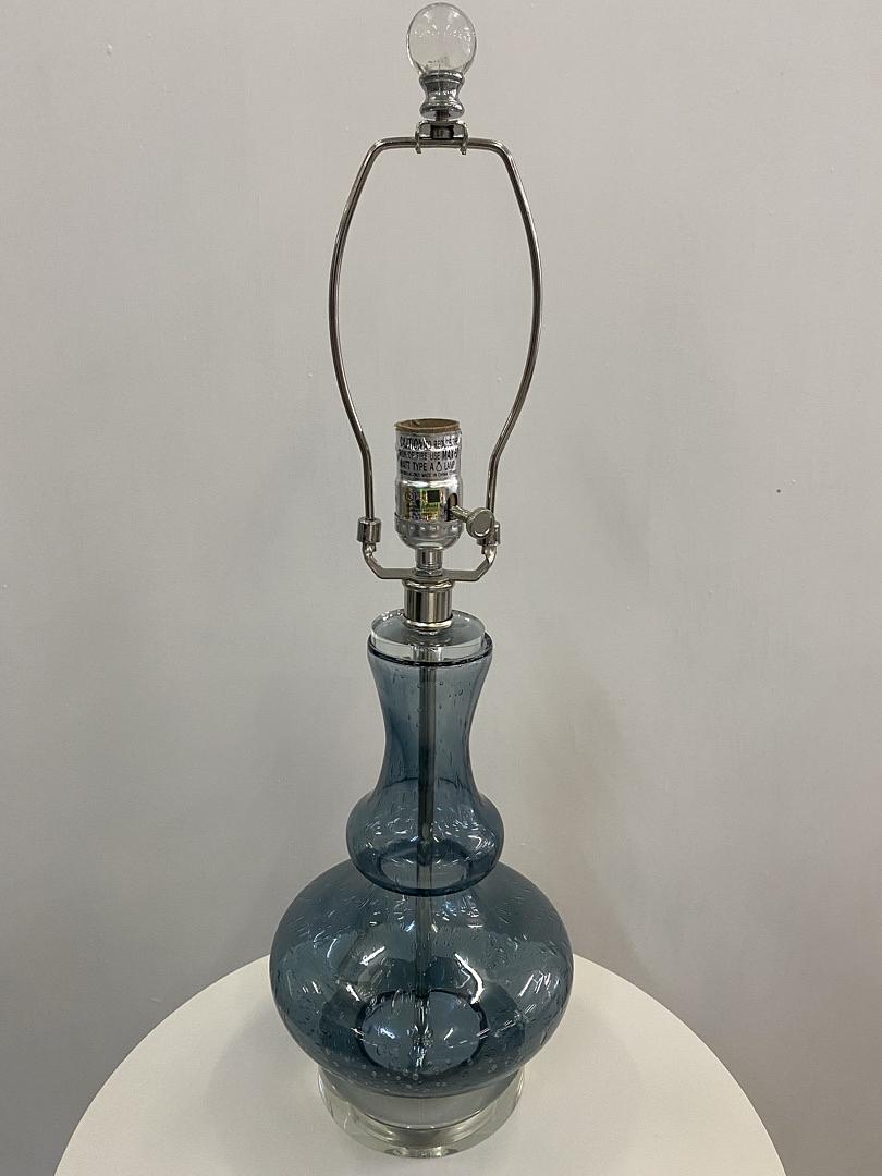 Dark Blue Tinted Glass Lamp w/Air Bubbles