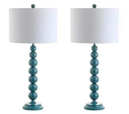 Pair of Aqua Spindle Lamps