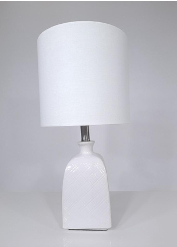 White Ceramic Desk Lamp w/Cross Hatched Detail