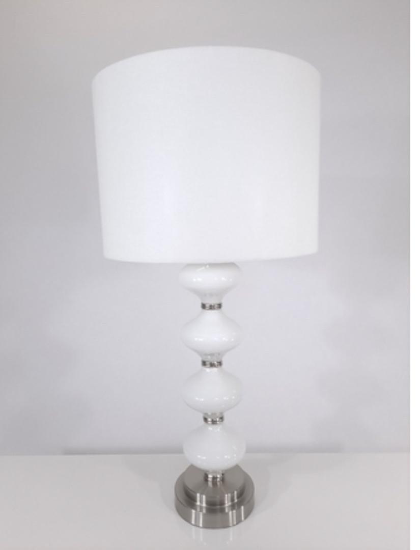 Milk Glass Spindle Lamp w/Metal Silver Base