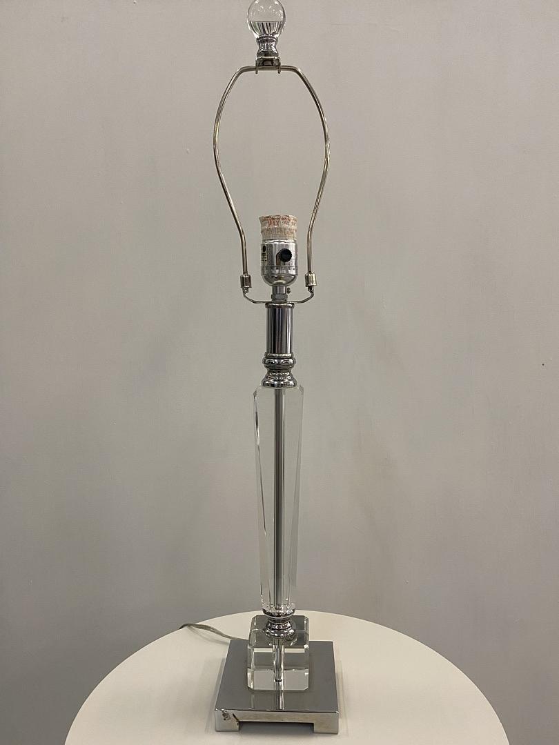 Clear Glass Geometric Lamp w/Silver Square Base
